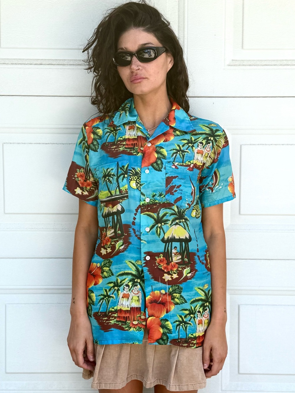 Vintage 70s Hawaiian Aloha Shirt Soft Polyester Waikiki Holidays Blue Retro Tiki